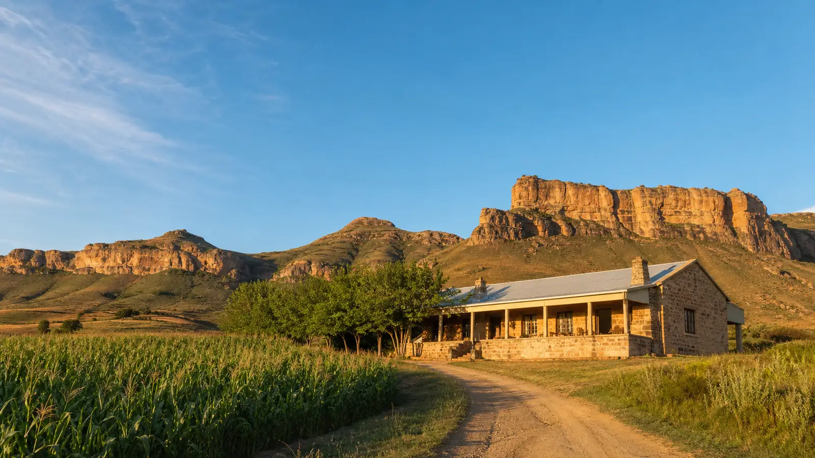 Ochre sandstone and a stoep in the Free State highlands