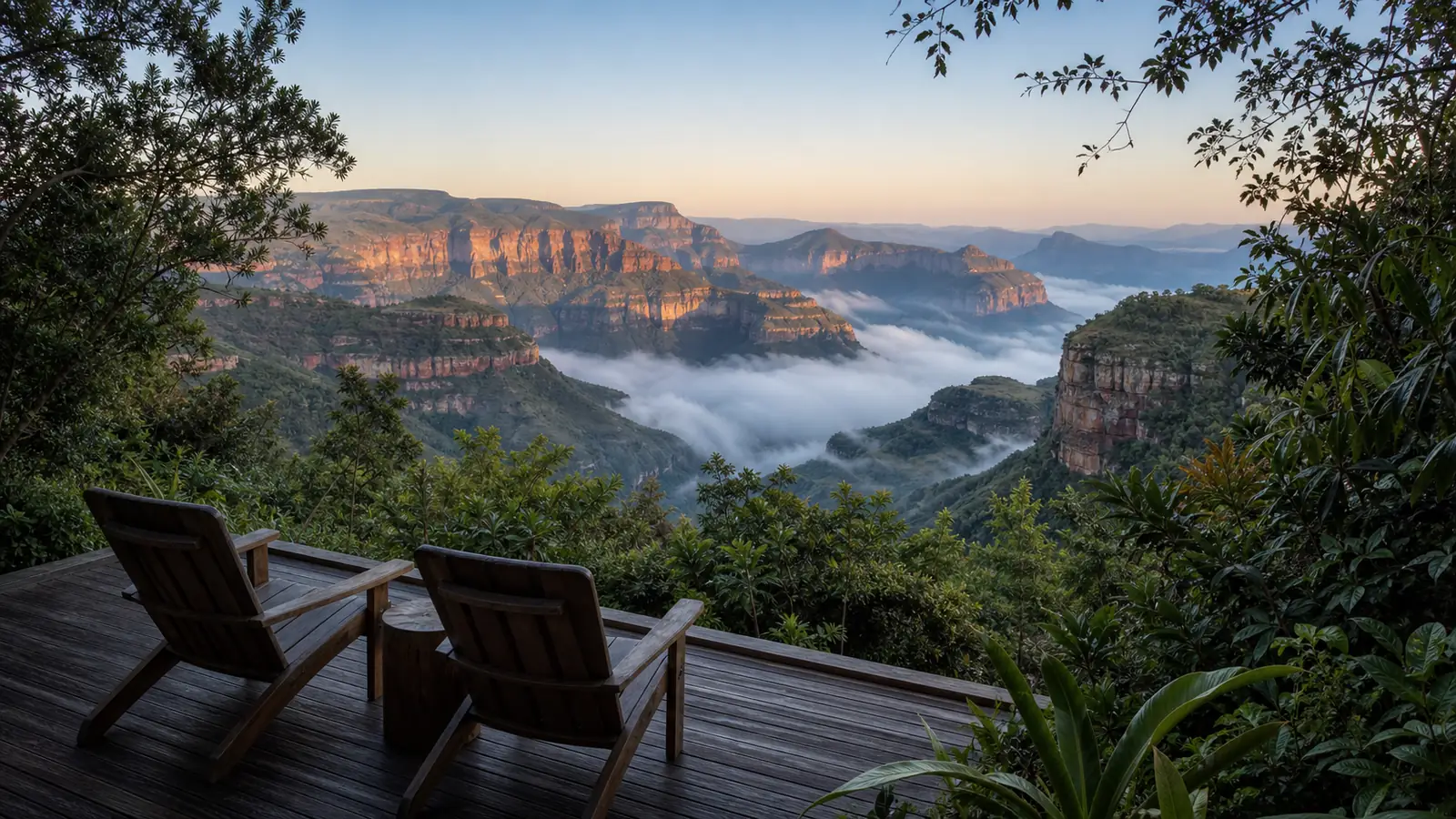 A guest house deck above a gorge on the Mpumalanga escarpment