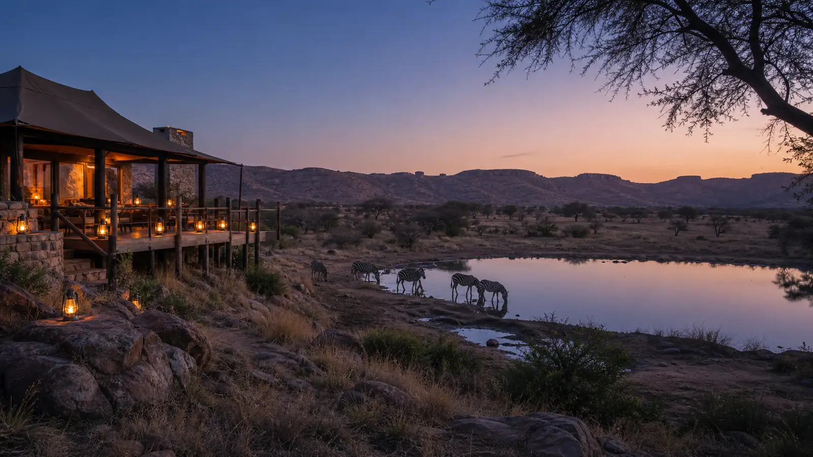 Game grazing beside a guest house breakfast deck in the North West